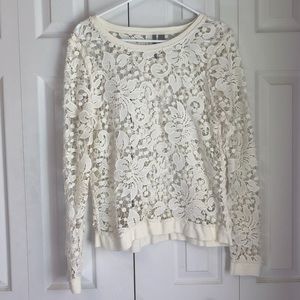 Chelsea 28 Lacy White Floral Long Sleeve Shirt Size M